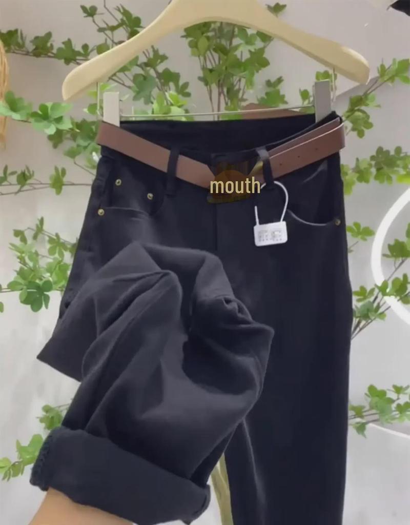 Kadınlar için Büyük Yüksek Bel Düz Paça Kot Pantolon - 2025 İlkbahar/Sonbahar, Petite Bol Kesim, Dokuz Nokta Harem Tarzı.