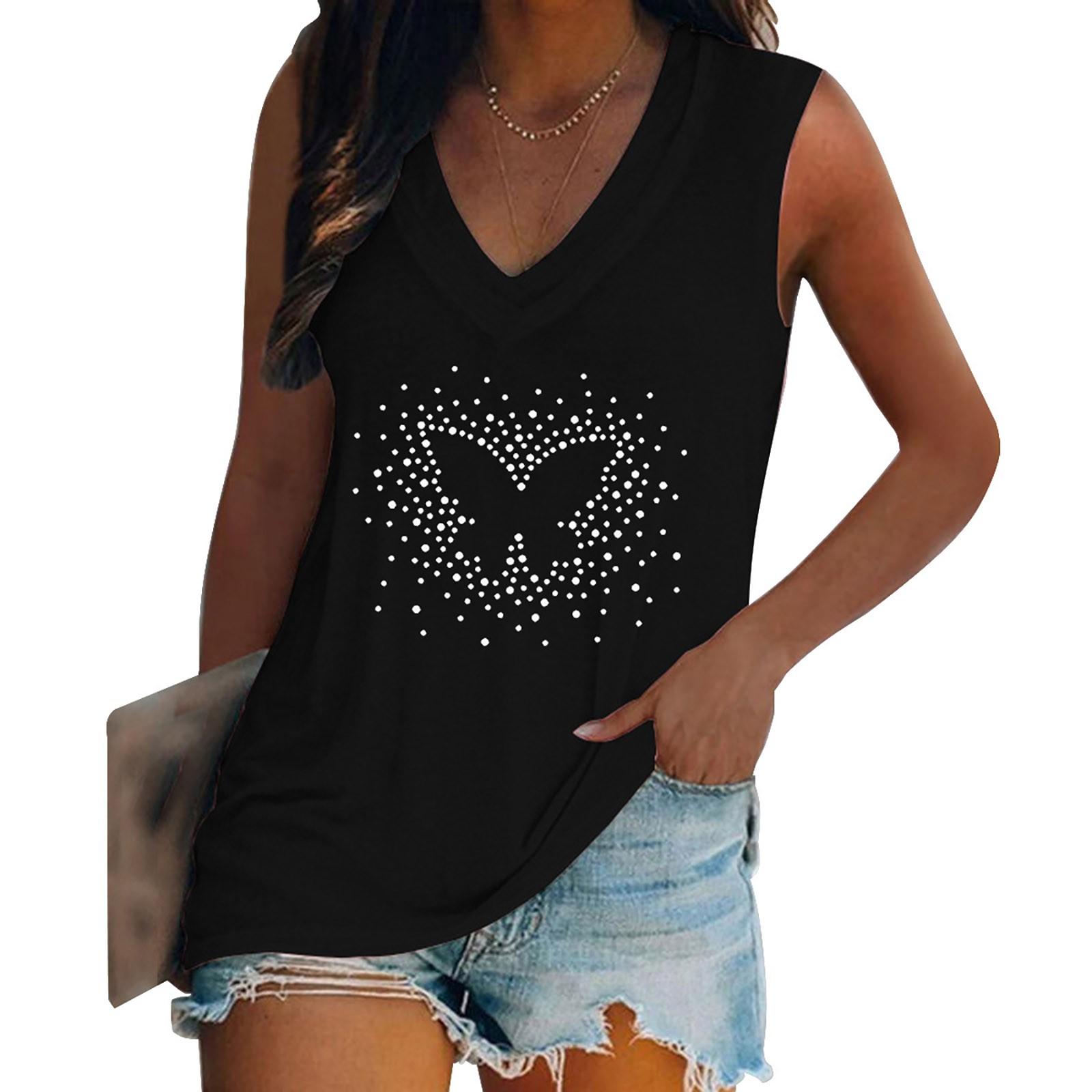 

Женский модный пуловер с v-образным вырезом, повседневная футболка без рукавов с железными бриллиантами XXL чёрный