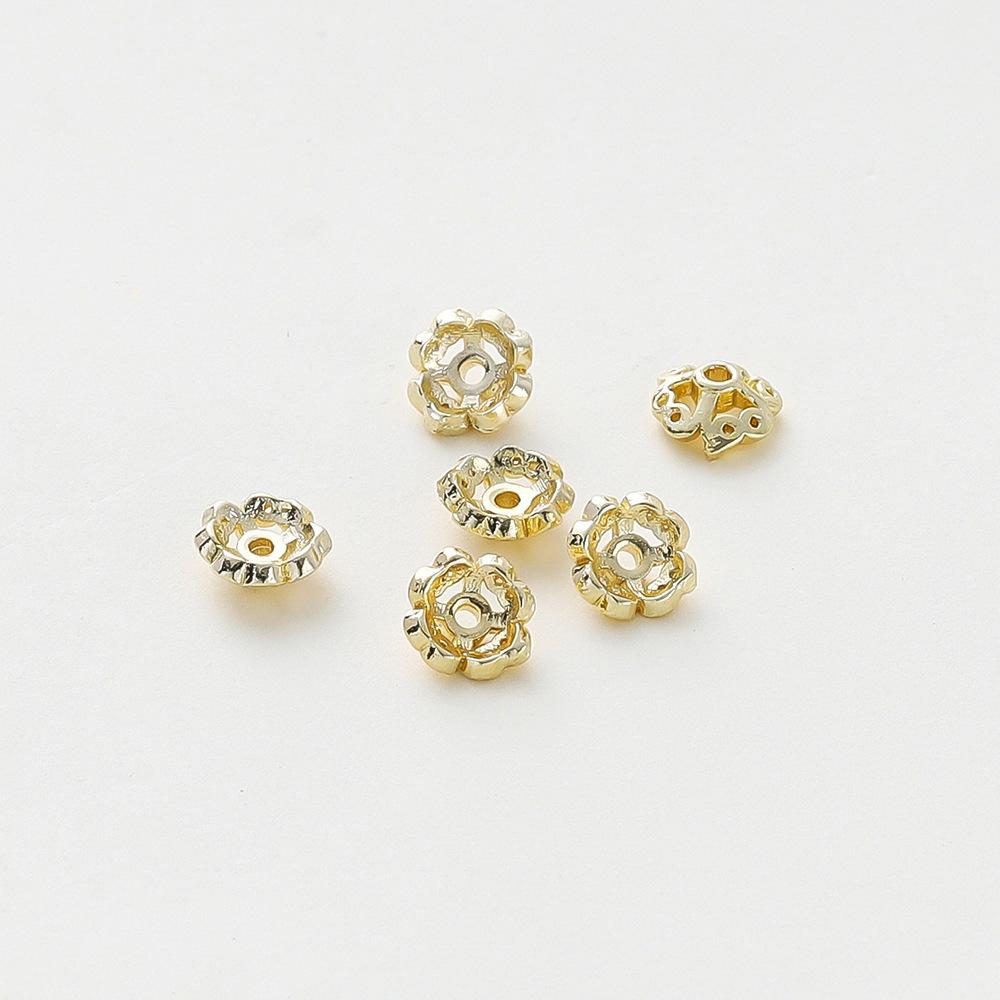 14K Copper 7mm Four-leaf Tibetan Flower Tray Spacer Handmade DIY Bracelet Necklace Pearl Spacer Bead Cap Holder