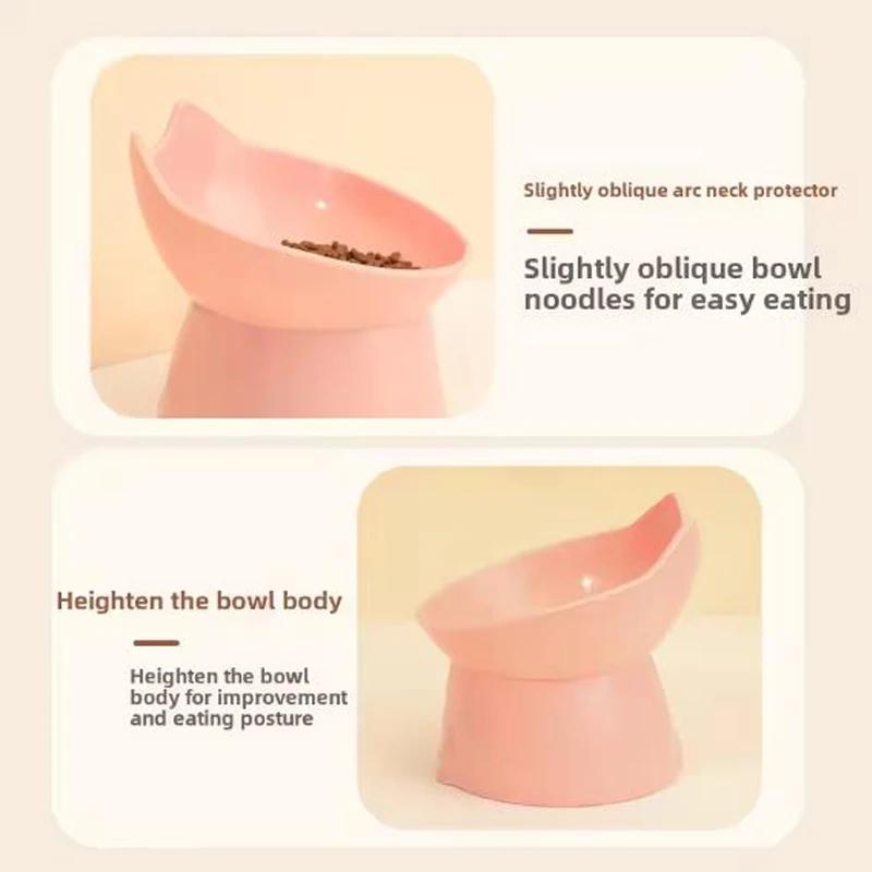 Pet Elevated Cat Bowl anti-overturning Plastic Raised Elevated Cat Dog Bowl Feeding Dish With Tilted Edge Neck Protection