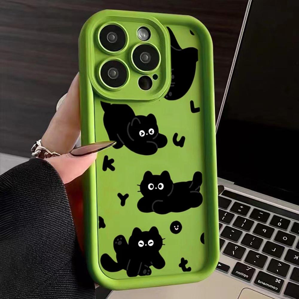 LZ11 cat Cute art design Silicone Phone Case for iPhone 11 13 14 15 16 Pro Max 7 8 16 Plus 12 mini XS Max XR Shockproof Back Cover