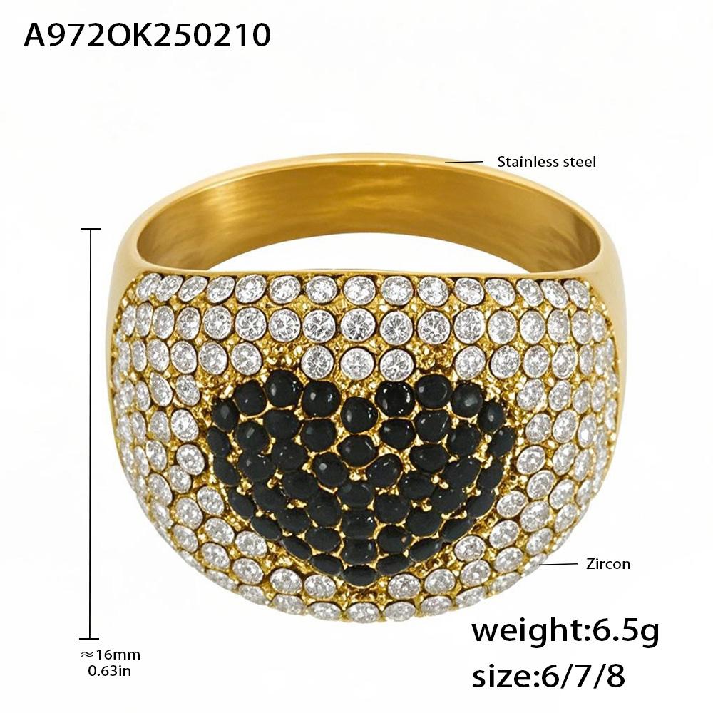 Stainless Steel Gold Plated Chunky Ring Women's Heart Shaped Colorful Zircon Luxury Couple Matching Finger Ring Summer Zircon