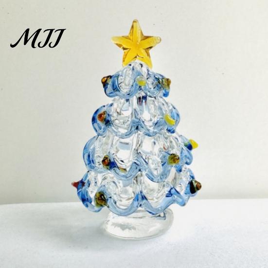 Handmade Art Piece Glazed Glass Christmas Tree Figurine, Handcrafted Ornament Gift for Friends Holiday Display, Colorful Modern Table Centerpiece