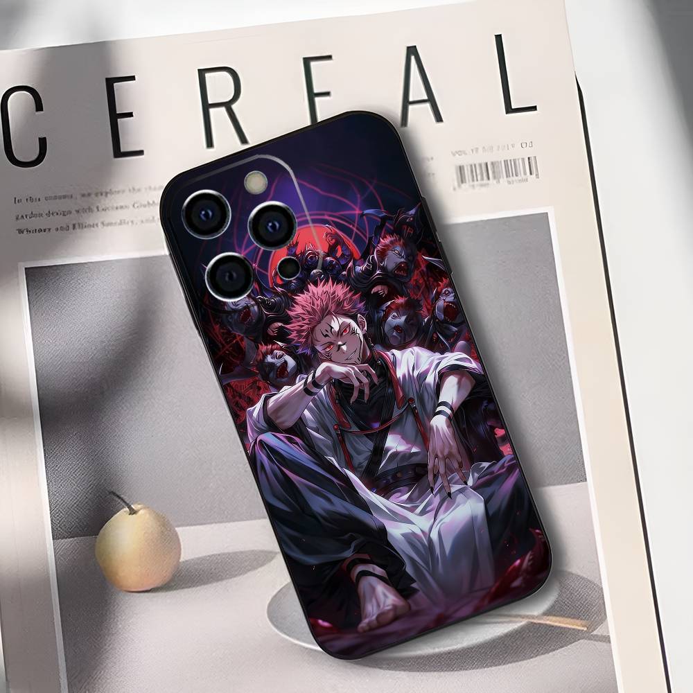 R-Ryomen Sukuna J-Jujutsu K-Kaisen Phone Case For IPhone 17,16,15,14,13,12,11,Plus,Pro,Max,Plus,XS,soft case Black silicone