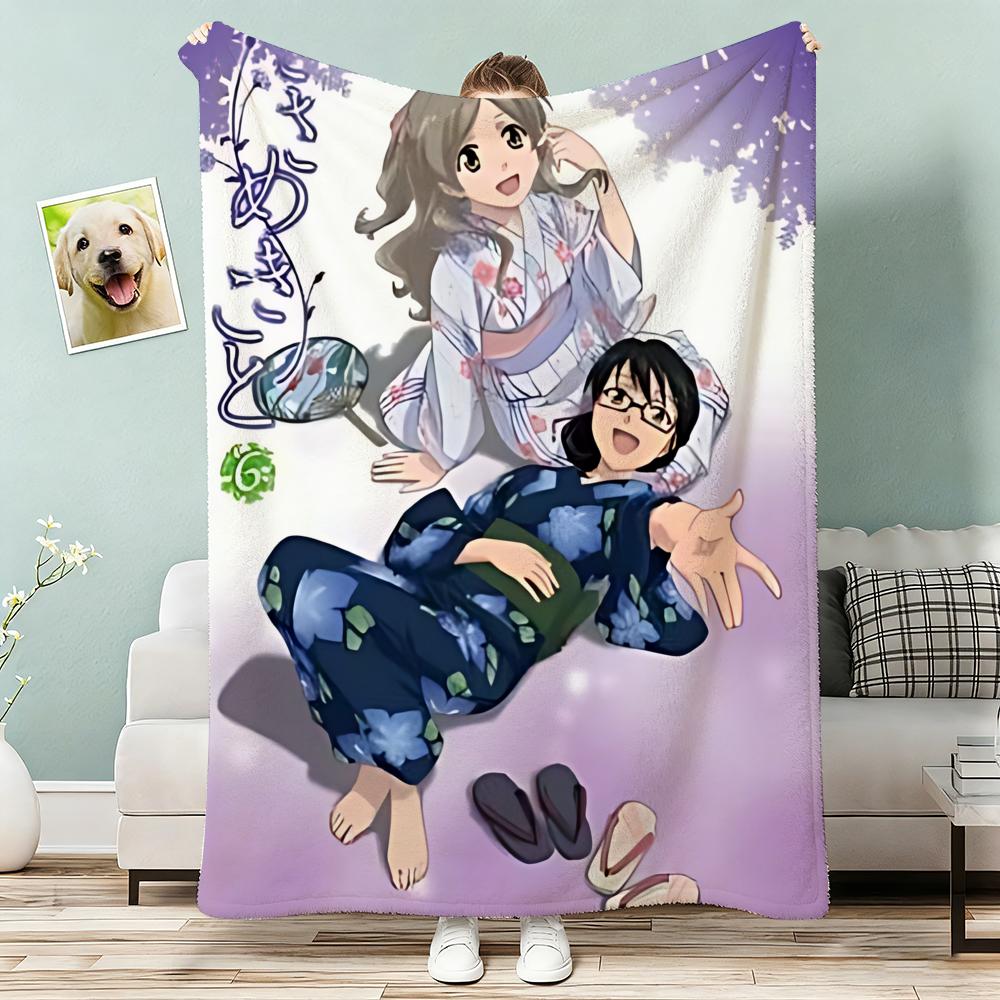 Anime Whispered Words Throw Lightweight 240g Flannel Blanket Soft Skin-friendly for Summer Cooling 75x90cm