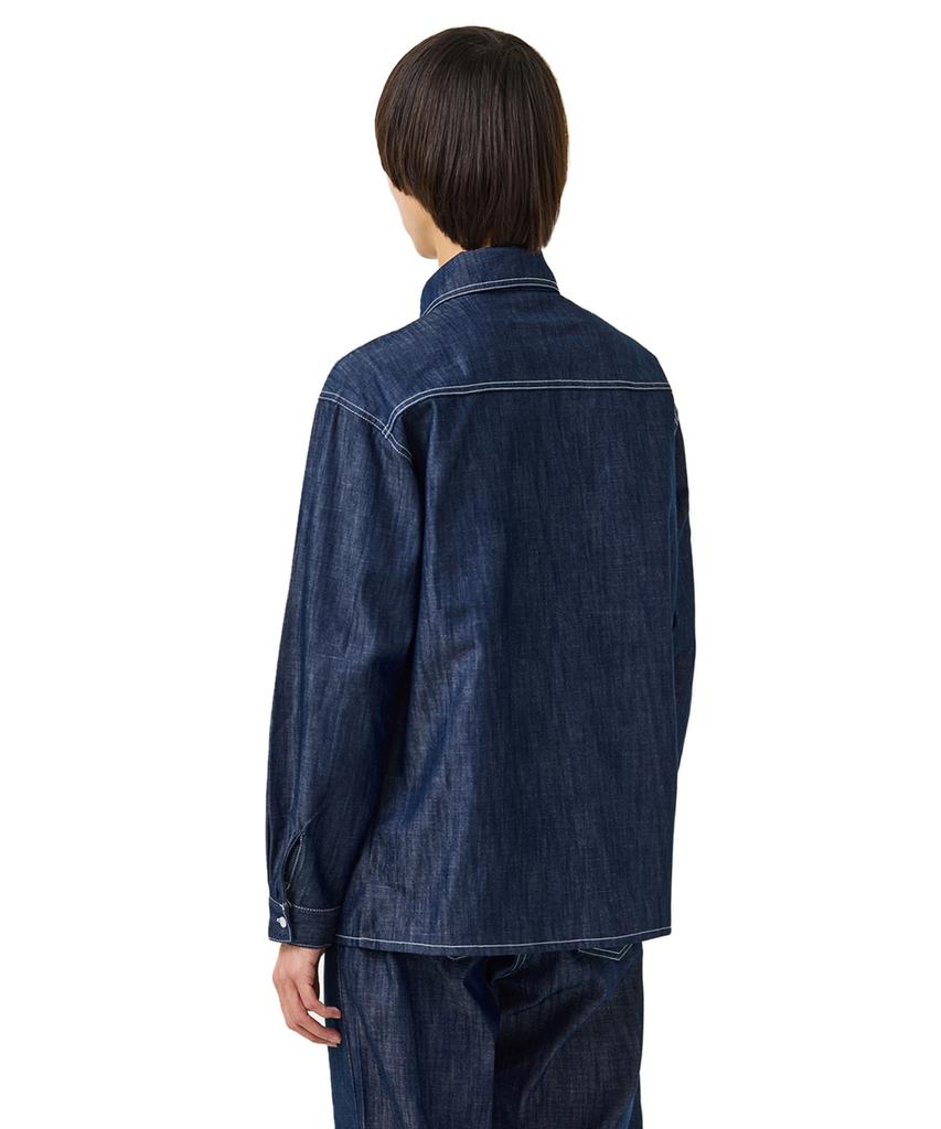 LAUGHER [Summer][Non-Fade] Two-Pocket Denim Work Shirt Long Sleeve - Indigo