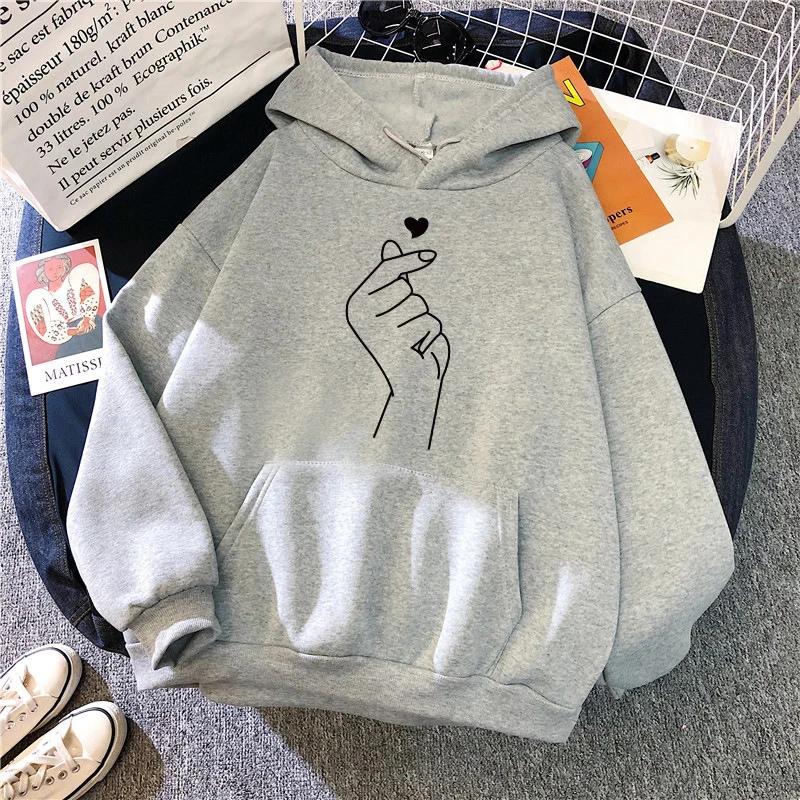 Womens Sweatshirts "Hand Heart" Printing Home Casual Hoodies Pullover Tops Autumn Winter Clothing