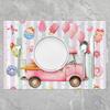 4PC Ice Cream Truck Placemat ,Sweet Doughnut Outdoor Indoor Place Mats,Stripe Washable Durable Table Mats 30X45cm