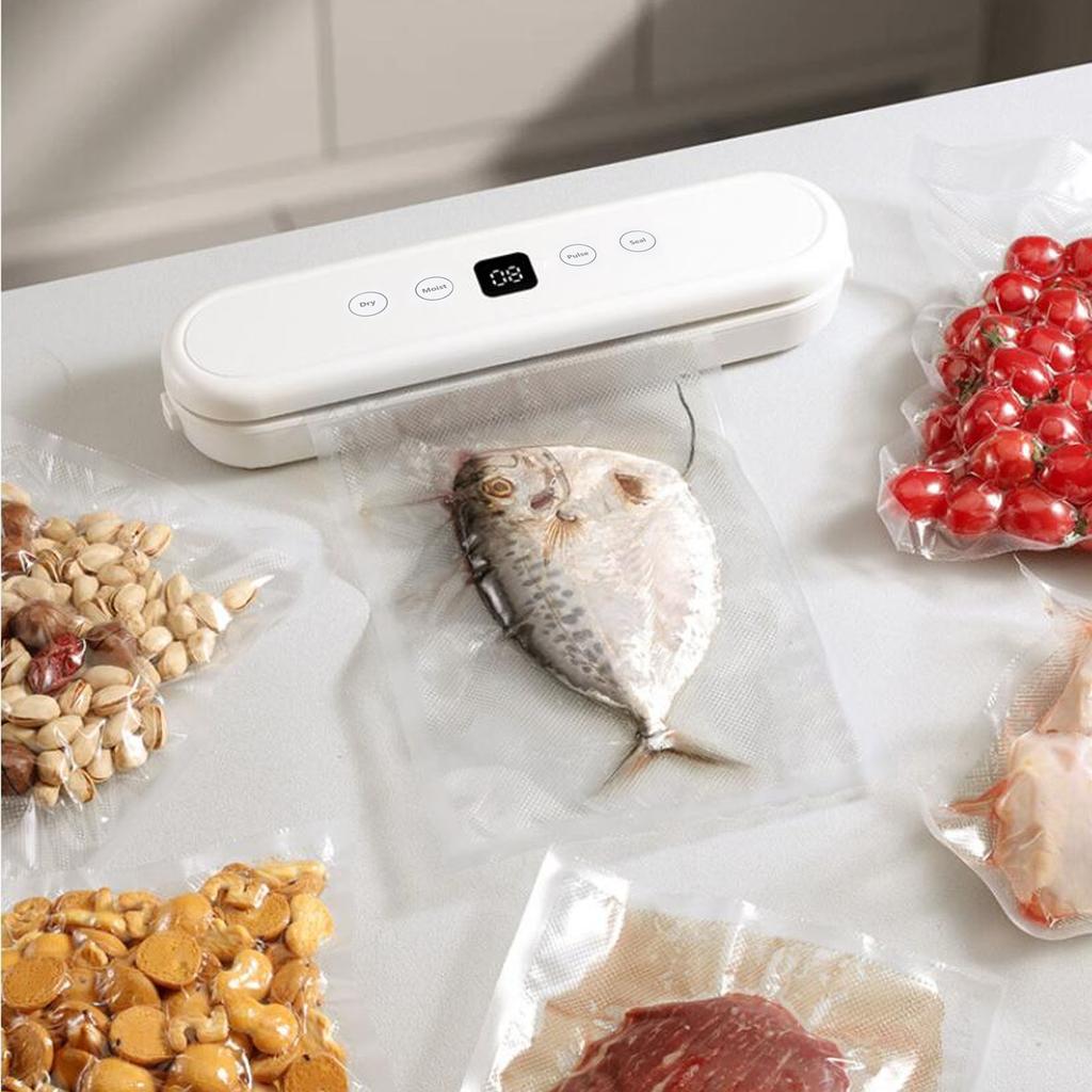 Vacuum Sealer Machine 80W 65Kpa Compact Automatic Food Sealer with Dry and Moist Modes 10 Vacuum Bags for Home Food Storage