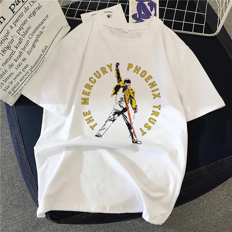 Freddie Mercury Queen Band T Shirts Women 90's Graphic Rock Top Tees Female Harajuku Vintage T-shirt Fashion Streetwear Tshirt