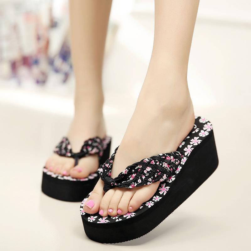 

Women Summer Flower Flip-flops Slope Heel Sandals Comfortable Thick Sole Slippers Non-slip Lightweight Round Toe Shoes 40 чорний