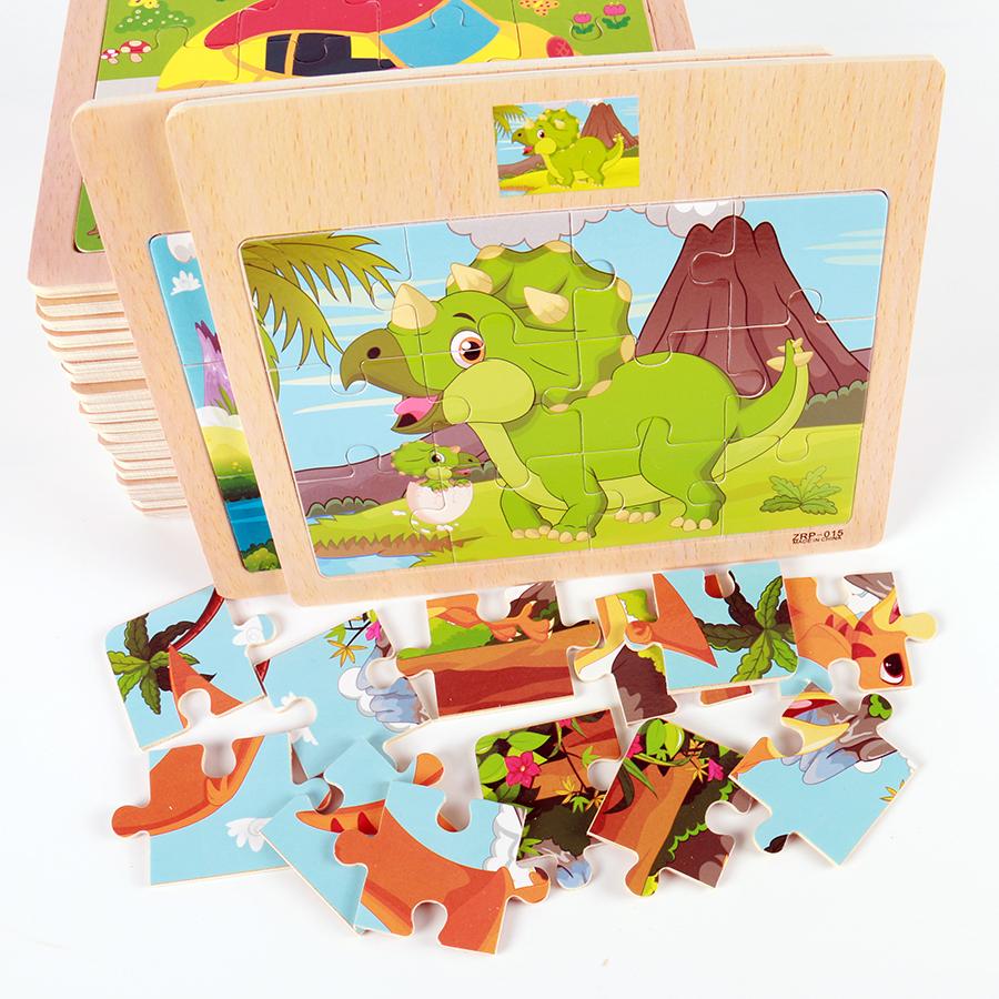 1pc Wooden Jigsaw Puzzle Kids Cartoon Animals Traffic Car Puzzles Game Kids Montessori Educational Toys for Children
