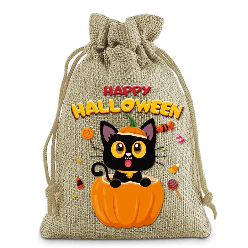 24pcs Set Drawstring Gift Bags Halloween Magic In a Bag Ghost Pumpkin Skull Pattern for Trick-or-Treating & Candy Giving
