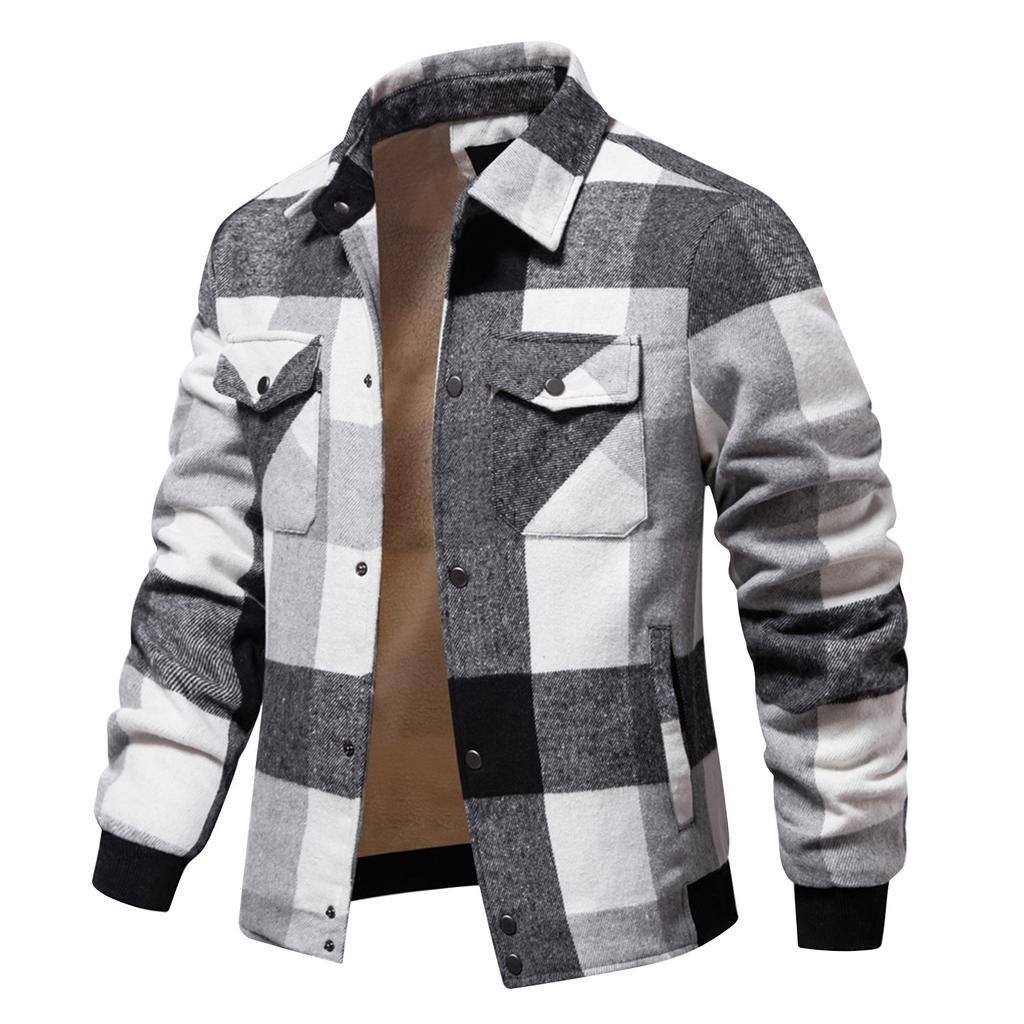 Men's Striped Plaid Casual Loose Button Lapel Long Sleeve Hooded Cardigan Shirt Jacket