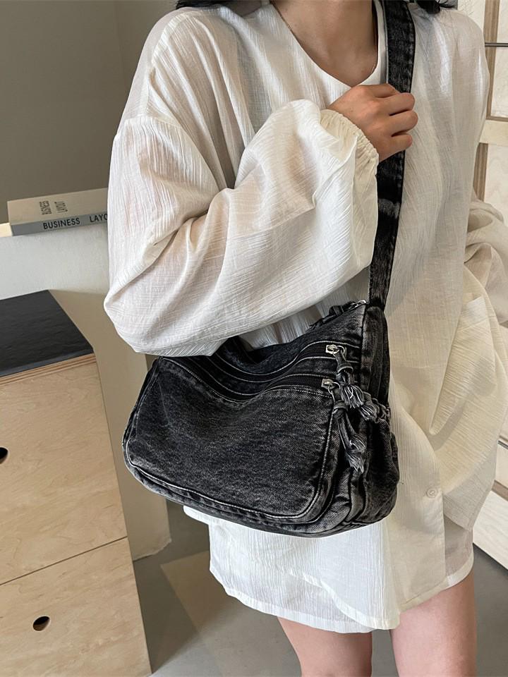 2025 Women's Harajuku Style Denim Canvas Crossbody Bag - Large Capacity, Simple Design