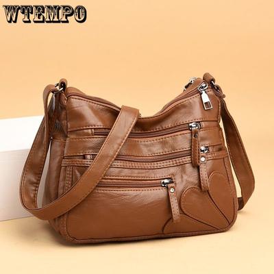 Vintage Shoulder Women's Bag Washed PU Leather Crossbody Bag Multifunction Messenger Bag Large Capacity Lady Handbag