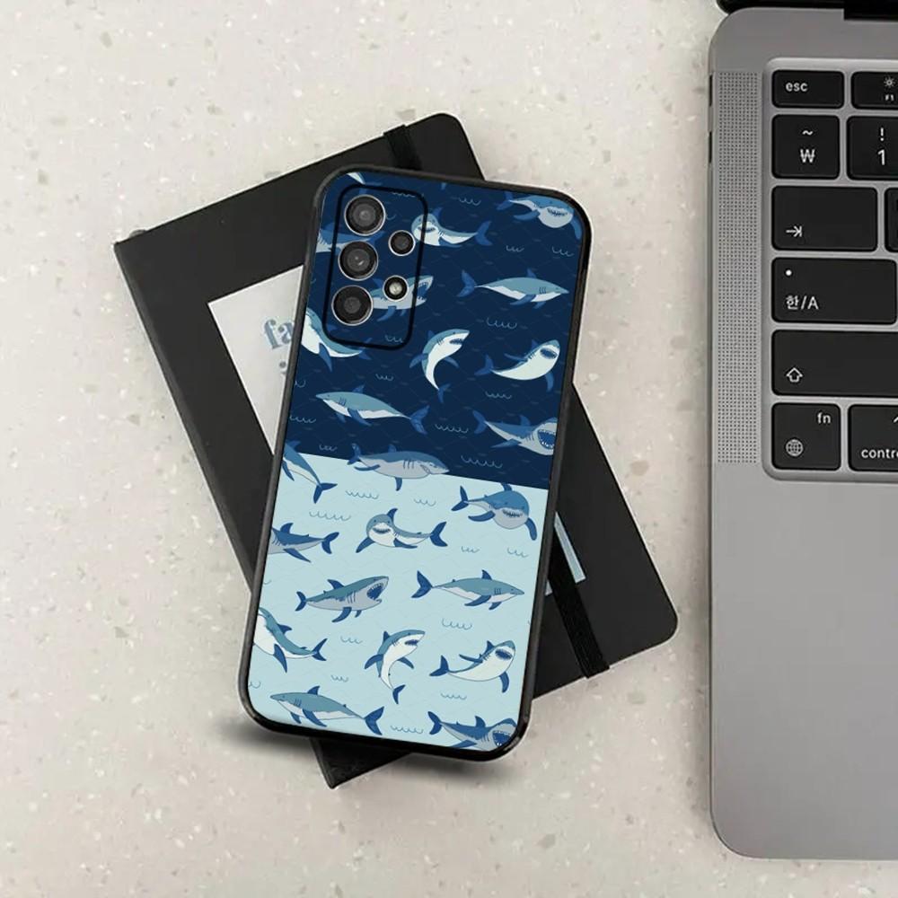 Cute Shark Cartoon Phone Case For Samsung S21,S22,S23,S30,Ultra,S20,Plus,Fe,Lite,Note,10,9,5G Black Soft Cover