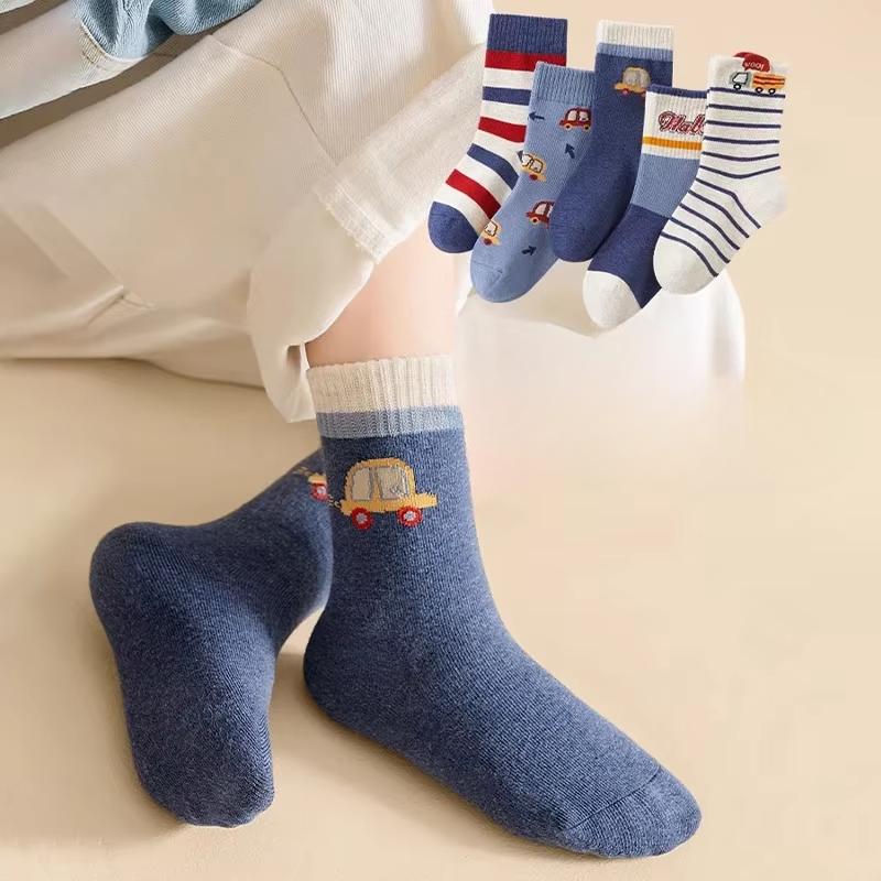 5Pairs Soft Boy's Mid-Tube Socks Dingdang Car High Elasticit Fashionable Winter Clothes Children's Fashion of Animals 1-14Years