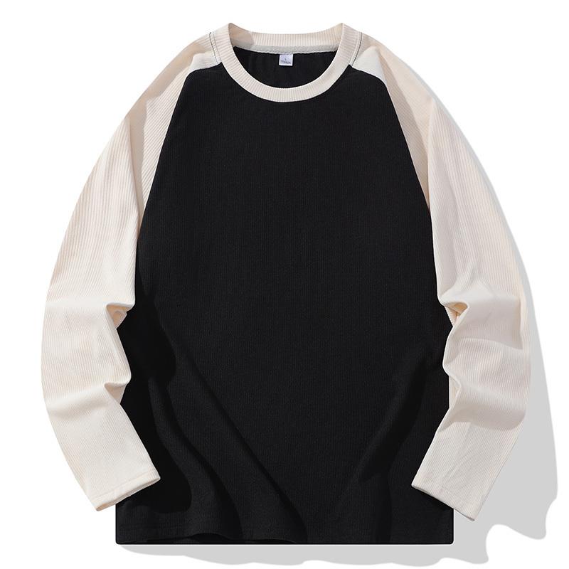 Spring Autumn Round Neck Patchwork Bottomed T-shirt Men Long Sleeve Casual Fashion Tee Top