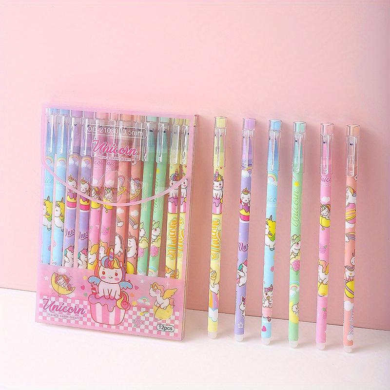 Back To School Season 144Pcs 0.5mm Cartoon Fantastic Unicorn Design Straight Pole Black Neutral Pen, Perfect for School Prize Pen Stationery, Office S