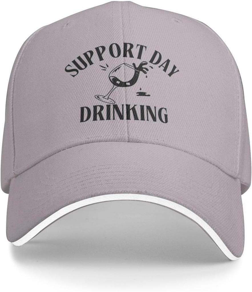 Support Day Drinking Funny Wine Glass Graphic Polyester Trucker Cap for Adults