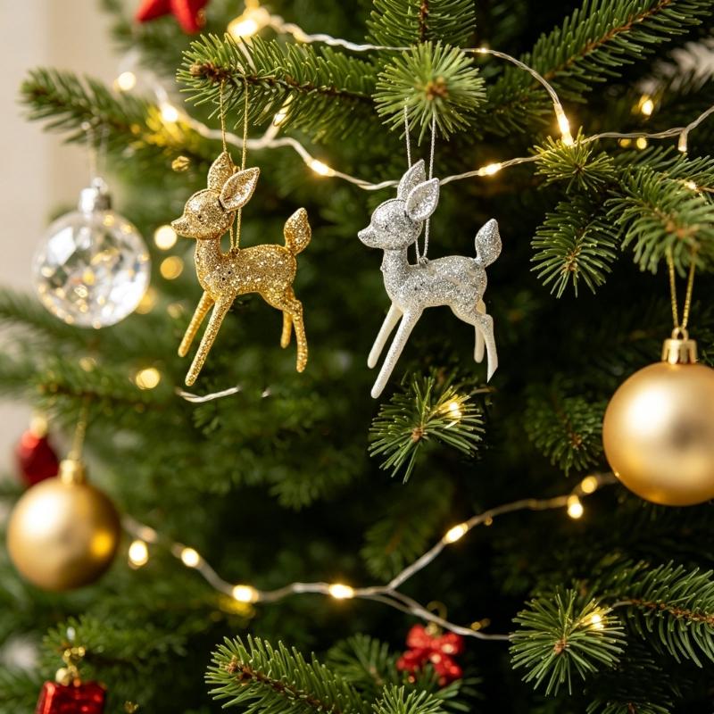 Shimmering Deer Christmas Tree Decoration, Plastic Ornament with Integrated Hanging Loop for a Bright Seasonal Accent