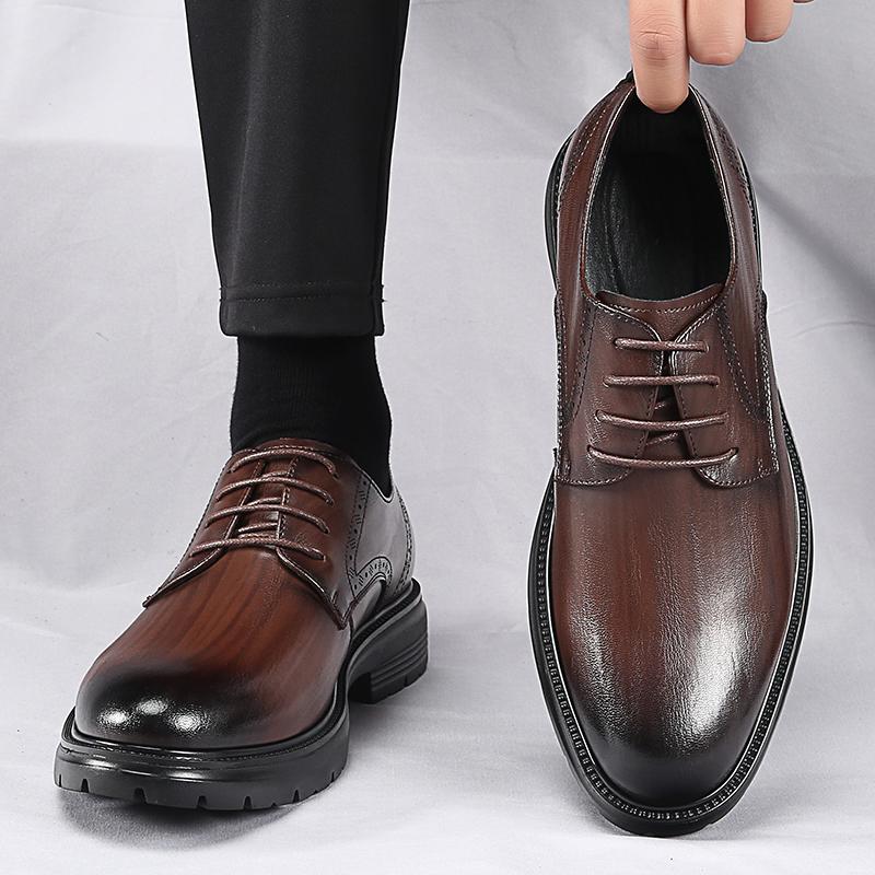Herrenschuhe aus echtem Leder Klassischer Gentleman-Stil Outdoor formelle Party Täglich Business und Büro Dicksohlige Erwachsenenschuhe Schwarz