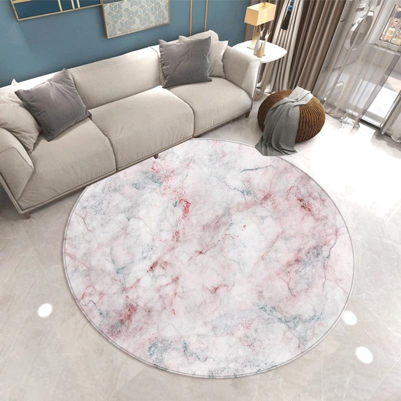 Marble Patterned Circular Carpet Bedroom Mat Dressing Room Living Room Rug Sofa Anti Slip Pad Home Decoration