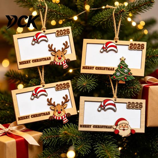 Wooden Money Gift Box 2Pcs Christmas Holder Hanging Ornament for Cash, Xmas Tree Unique Family Decoration, Reusable Cash Holiday Party Tabletop Decor
