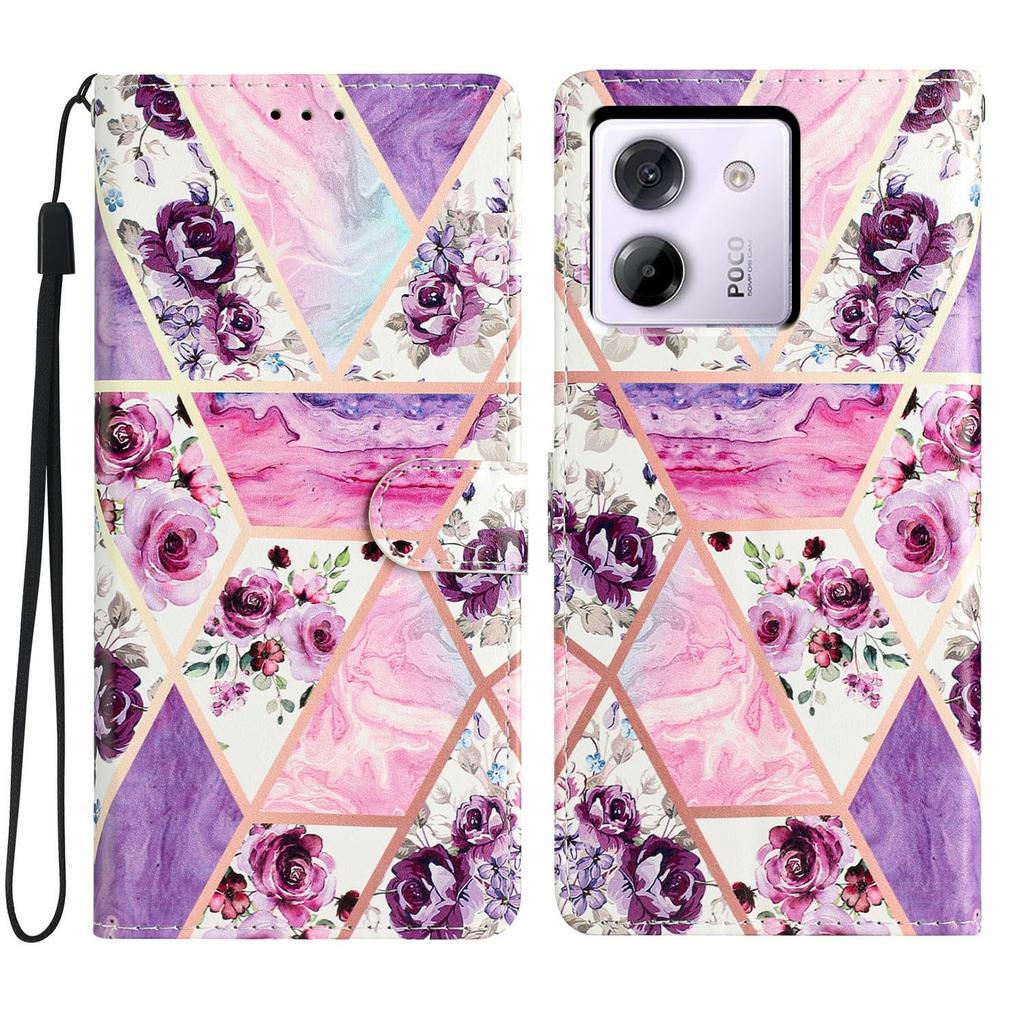 Für Xiaomi Poco M7 Pro 5G Brieftasche Hülle PU Leder Musterdruck Ständer Handyhülle mit Riemen