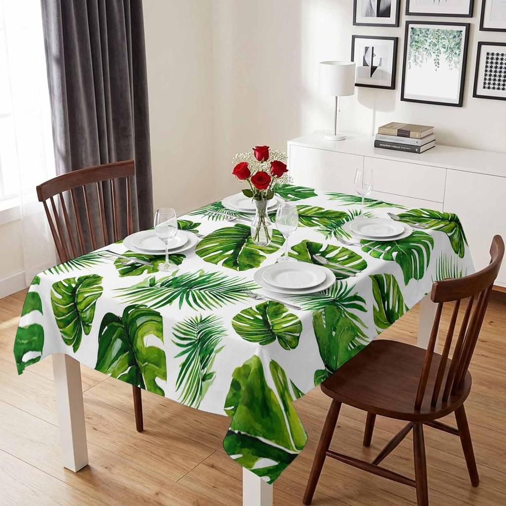 Rectangle Tablecloth Summer Monstera Palm Leaf Table Cloth for Table Decor Tropical Green Leaves Tables Cover for Holiday Party
