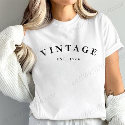 T-shirts Décontractés pour Femmes Fête d'Anniversaire T-shirt Imprimé Amusant Haut Décontracté pour Femmes Vintage Est 1966 Mode T-shirts Tendances Hauts