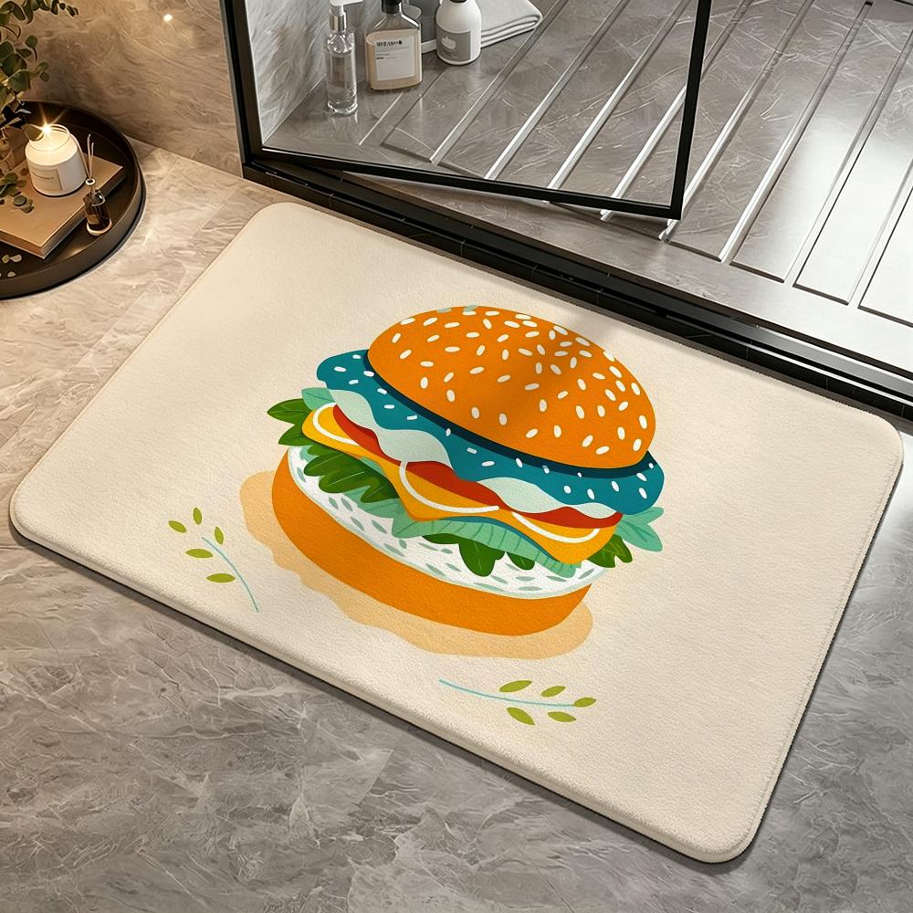 hamburger Floor Mat Bedroom Carpet, Bathroom Foot Mat, Doormat, Non-Slip Absorbent Multi-Use