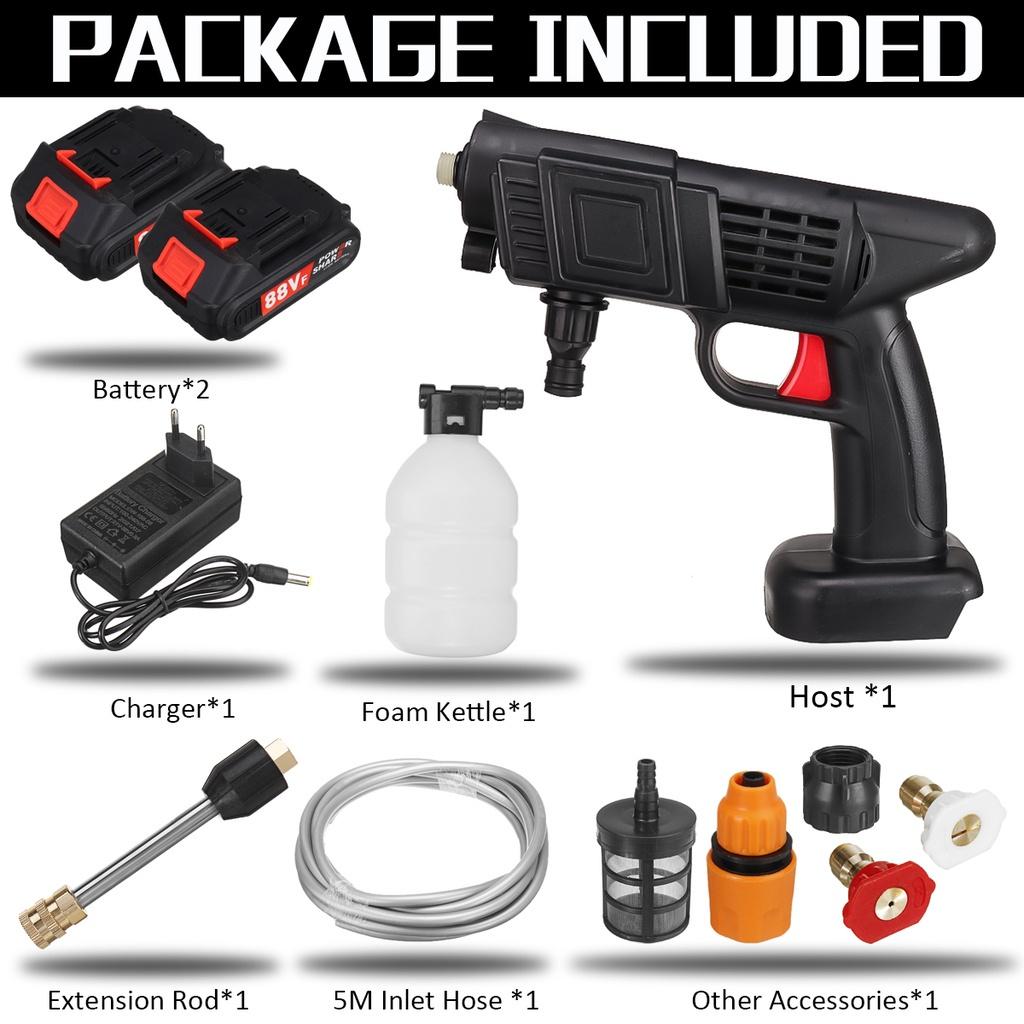 1500W 88VF Water Gun Spray Cleaner for 18V Battery Car Wash Washer Guns Wireless High Pressure 15000mAh Foam Generator