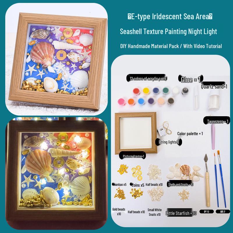 Kit Pittura con Cornice Texturizzata a Conchiglie 3D da Spiaggia - Ornamento Creativo e Regalo di Capodanno