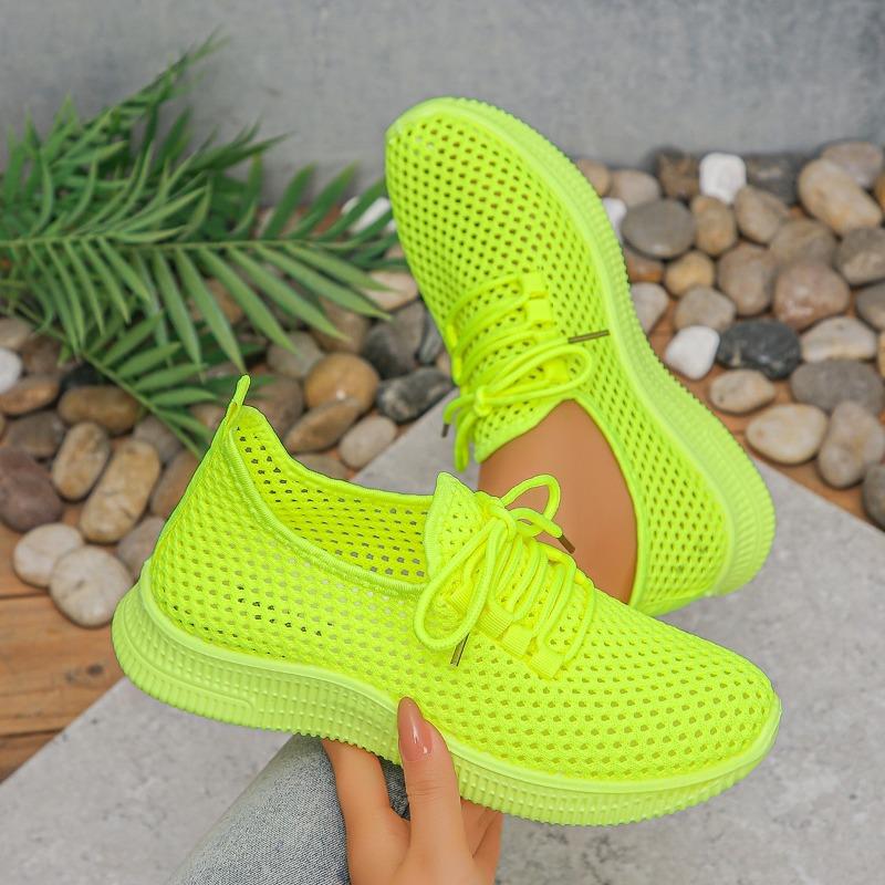Women's Breathable Mesh Lace-Up Casual Shoes, Multicolor Versatile Comfort Footwear For Commuting And Shopping, Available In Large Sizes.