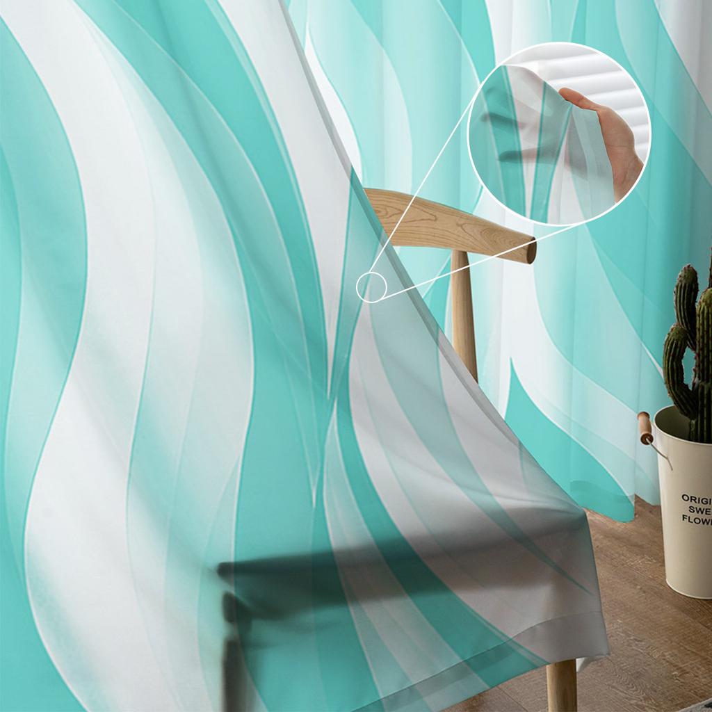 Abstract Gradient Line Color Block Twisted Green Sheer Curtains for Living Room Window Curtains Kitchen Tulle Voile Curtains