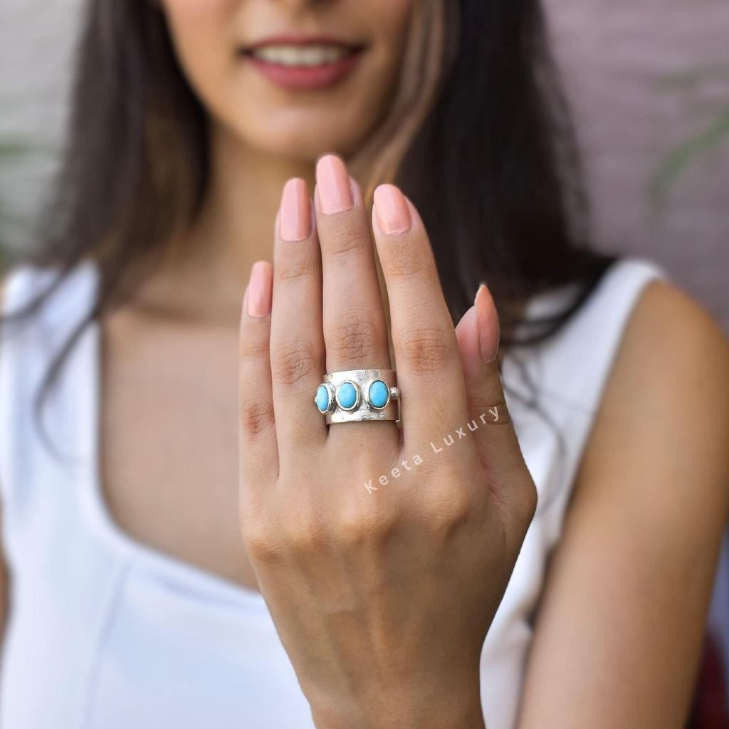 Natural Turquoise ring bohemian statement ring for women Sterling silver handmade ring Turquoise gemstone ring Unique Gifts