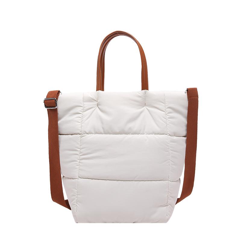 Geantă de mână cu puf moale de toamnă și iarnă, geantă tote din bumbac umplută cu nailon, linie simplă de cusut, geantă de umăr