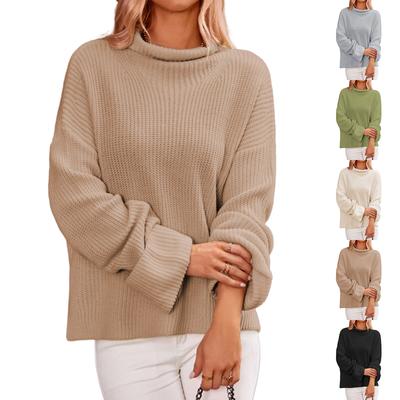 Damen einfarbiger Langarm-Pullover Rundhals-Pullover