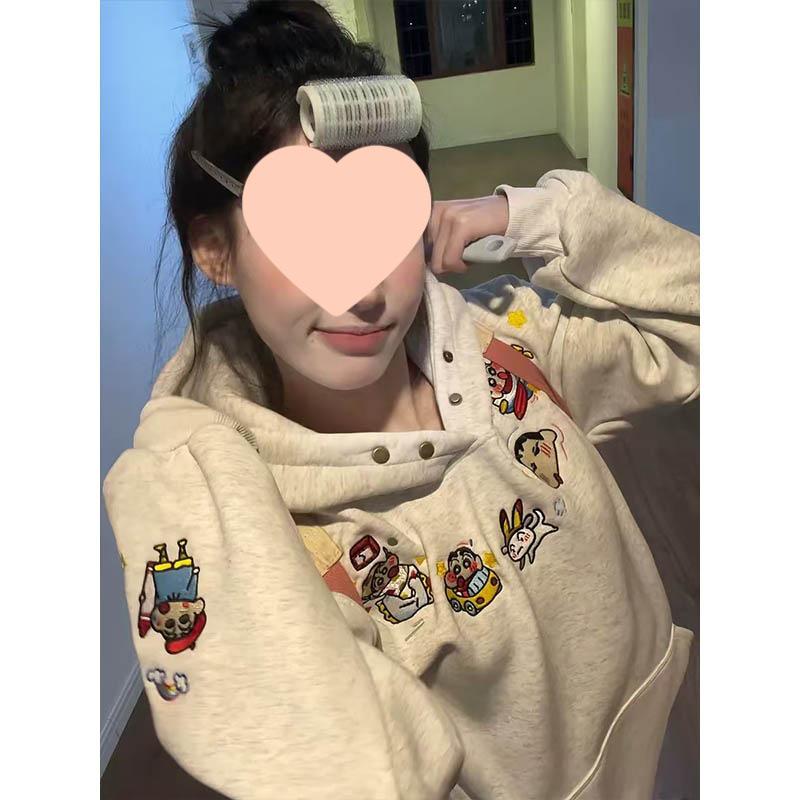 

Женское флисовое худи с ретро мультяшной вышивкой - Забавный дизайн для осени/зимы 2XL