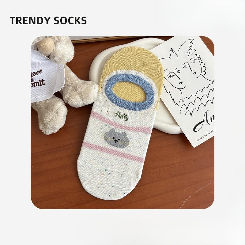 Spring and Summer Cartoon Animal Pattern Women's Boat Shoes Simple and Versatile Non-slip Invisible Socks Thin Cotton Breathable Short Socks