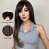 HENRY MARGU Ombre Dark Black Brown Synthetic Wigs with Bangs Layered Hair Wig for Black Women Party Cospaly Heat Resistant
