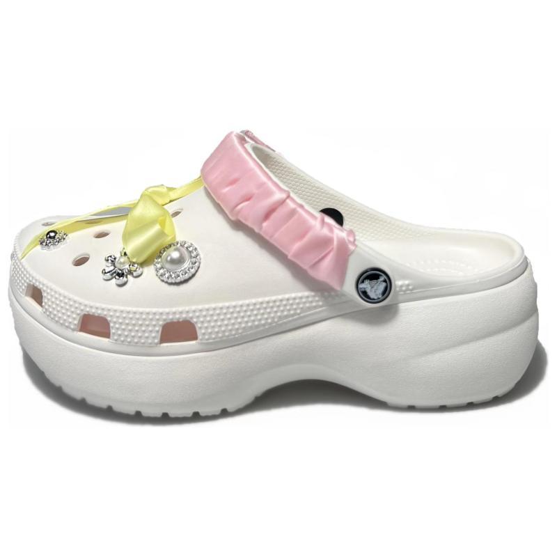 

Crocs Classic Platform Clog Ribbon Girl Clear Atmosphere Hole Shoes Unisex White 39-40 белый