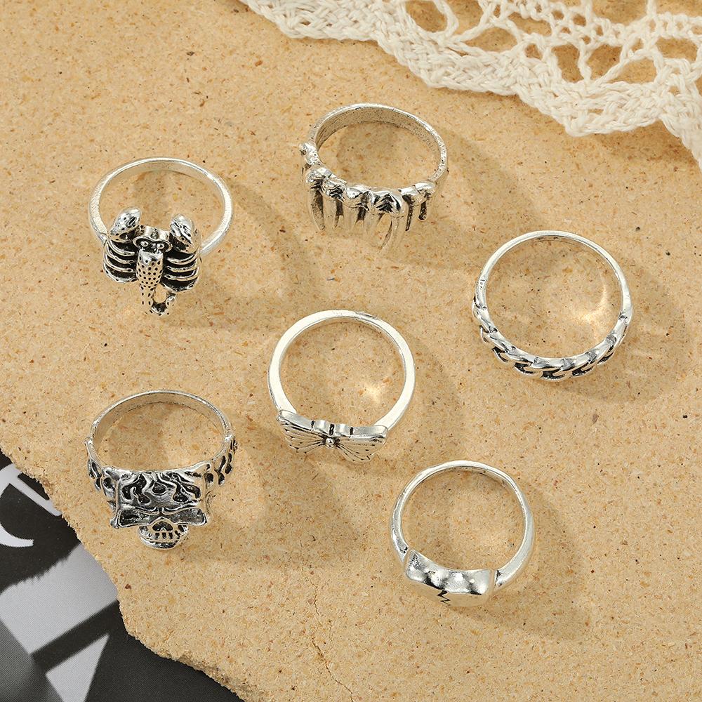 Vintage Hand Carved Ring Skeleton Tooth Butterfly Love Versatile Jewelry Ring Set