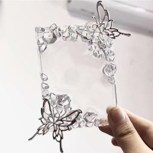 Wowjimi Silver Card Holder, Manual, Openwork Butterfly Design, Idol-Style Card Case, Hard Card Case