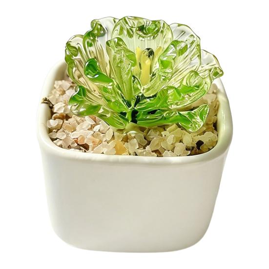 Handmade Mini Glass Flower Figurine Cute Hand Blown Small Faux Crystal Flower Bouquet In Pot Gift for Mother's Day Birthday Christmas DIY Craft