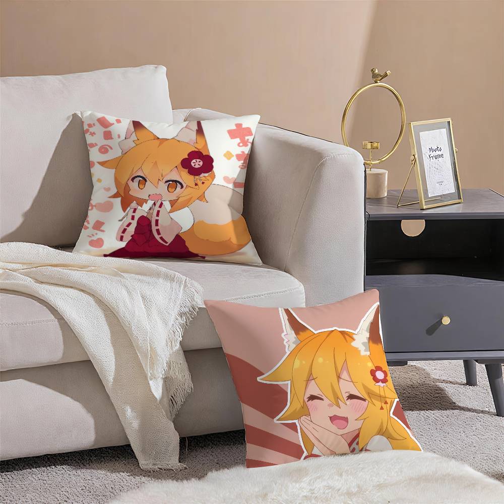 Healing Animation The Helpful Fox Senko-san-Anime Pillow Case Silky Elegant Comfort Sofa Bed  Invisible Zipper Beach Pillowcase