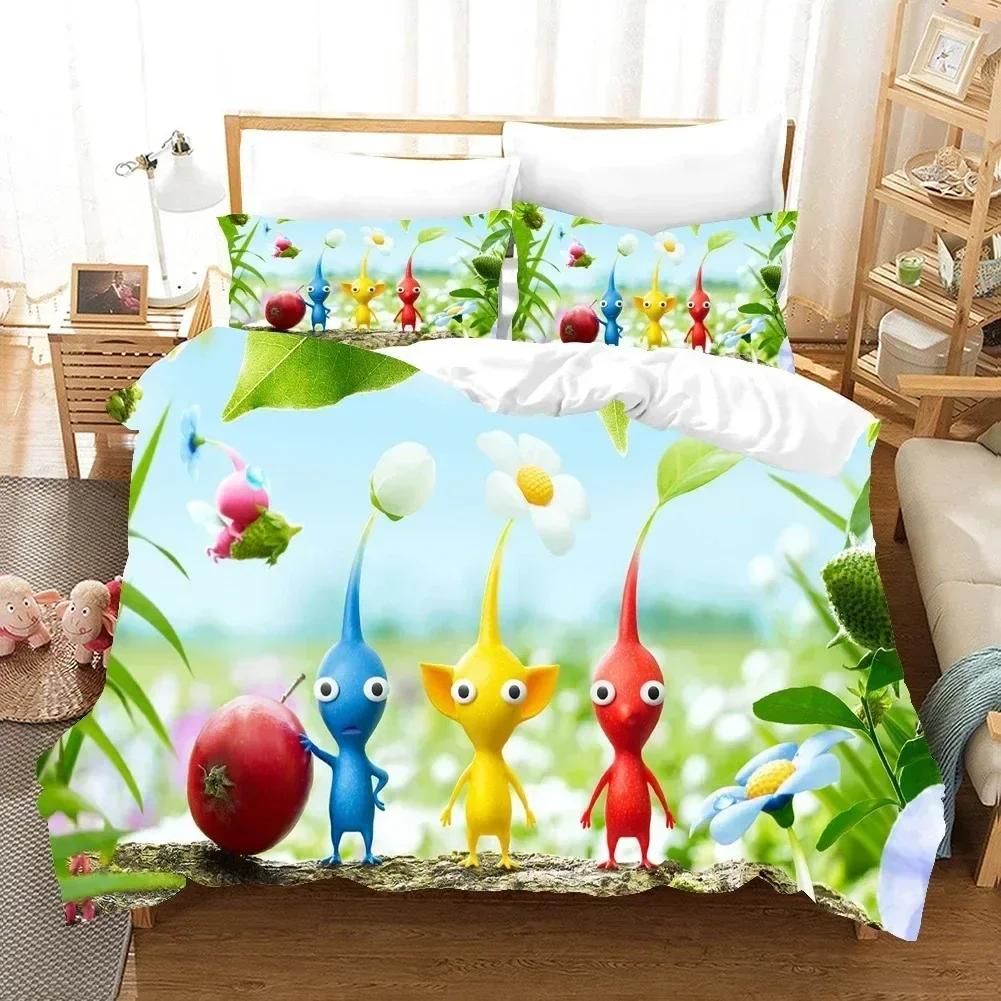 3D Printed Anime Pikmin Bedding Set Duvet Cover Sheet Printed Bed Set Pillowcase Bed Full Queen King Size Comforter Bedroom