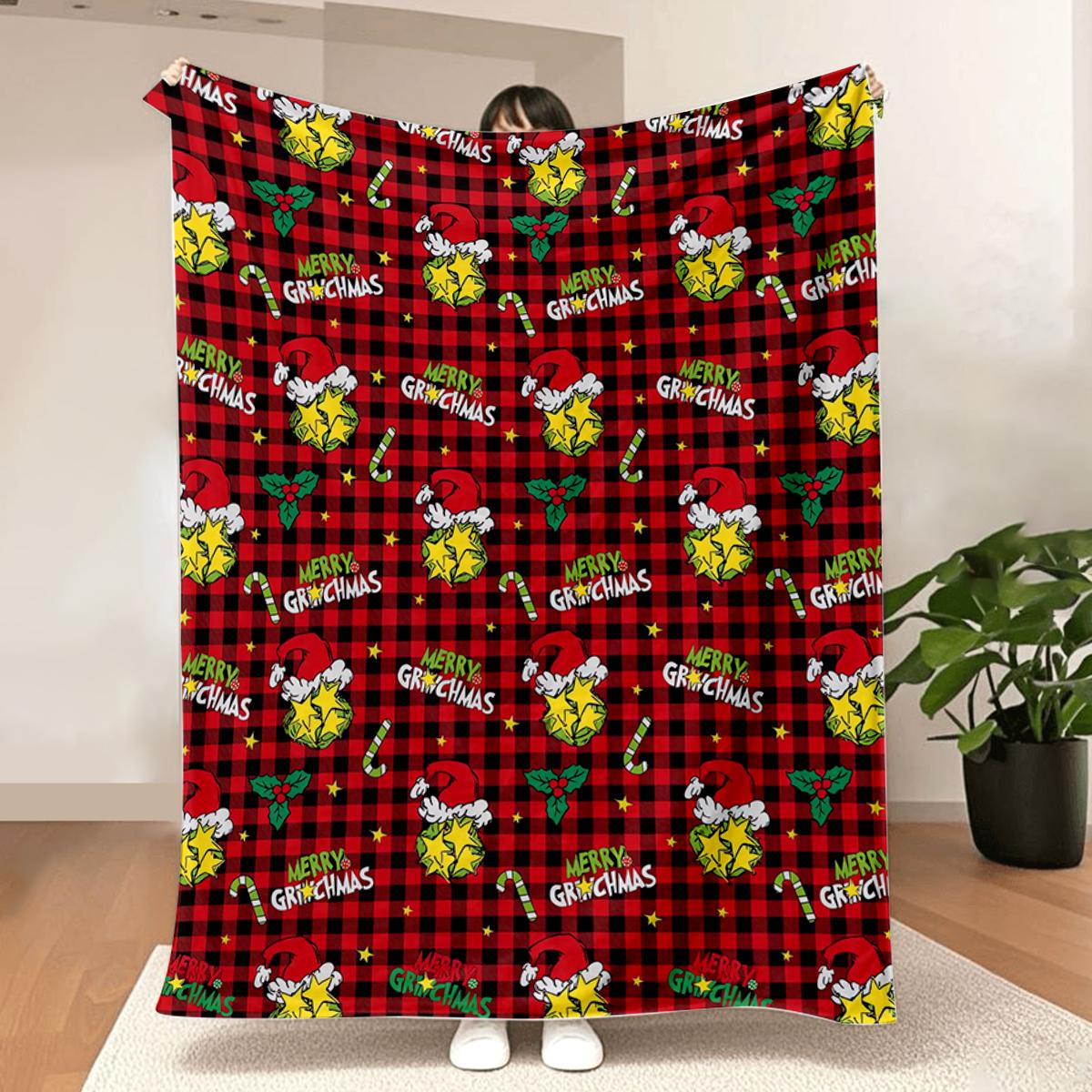 

Funny Christmas Throw Blanket, Red Soft Holiday Fleece Blanket, Warm Cozy Flannel Christmas Throws for Women Men 30x40in